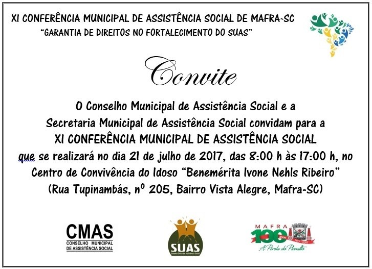 Read more about the article XI Conferência Municipal de Assistência Social de Mafra será dia 21