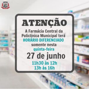 Read more about the article Farmácia Central da Policlínica Municipal de Saúde terá horário diferenciado na próxima quinta-feira