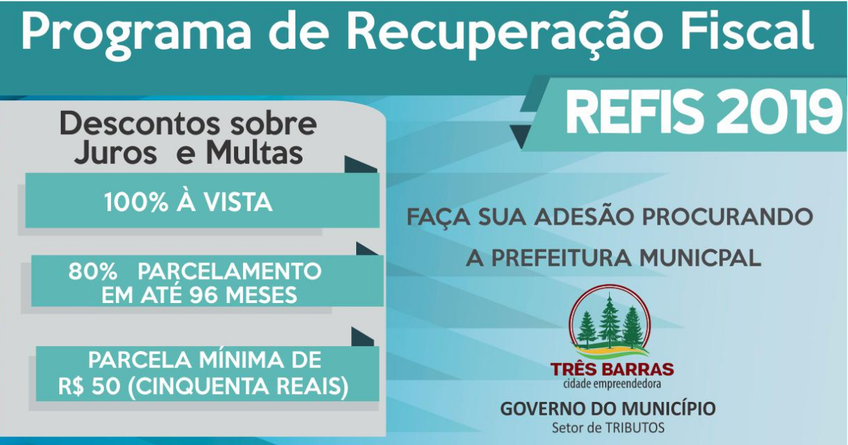 You are currently viewing Prefeitura de Três Barras lança Refis 2019 com parcelamento em até 96 meses